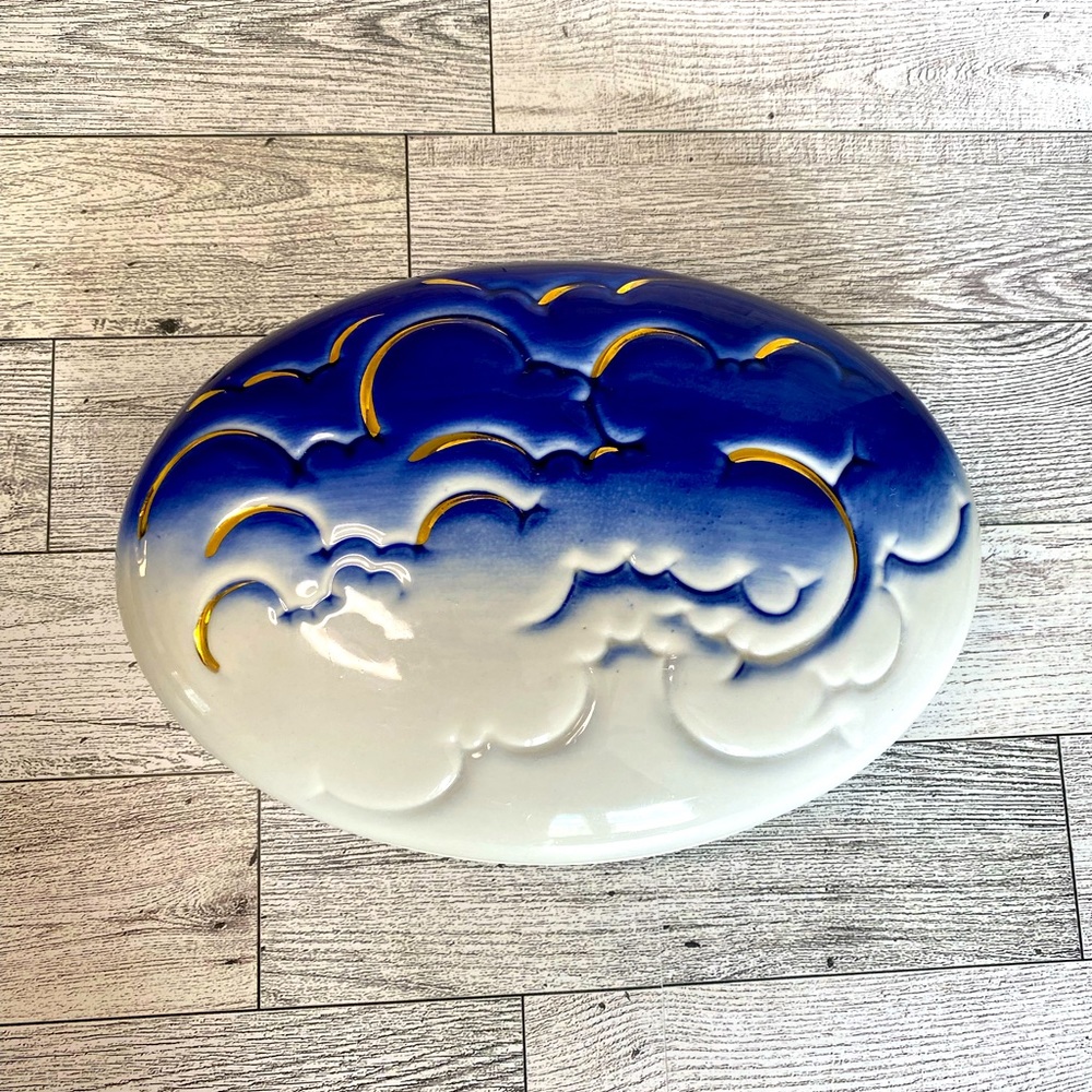 Porcellane‎ D'Arte Trinket Box ITALY White Gold Blue Clouds Italia Hand Painted